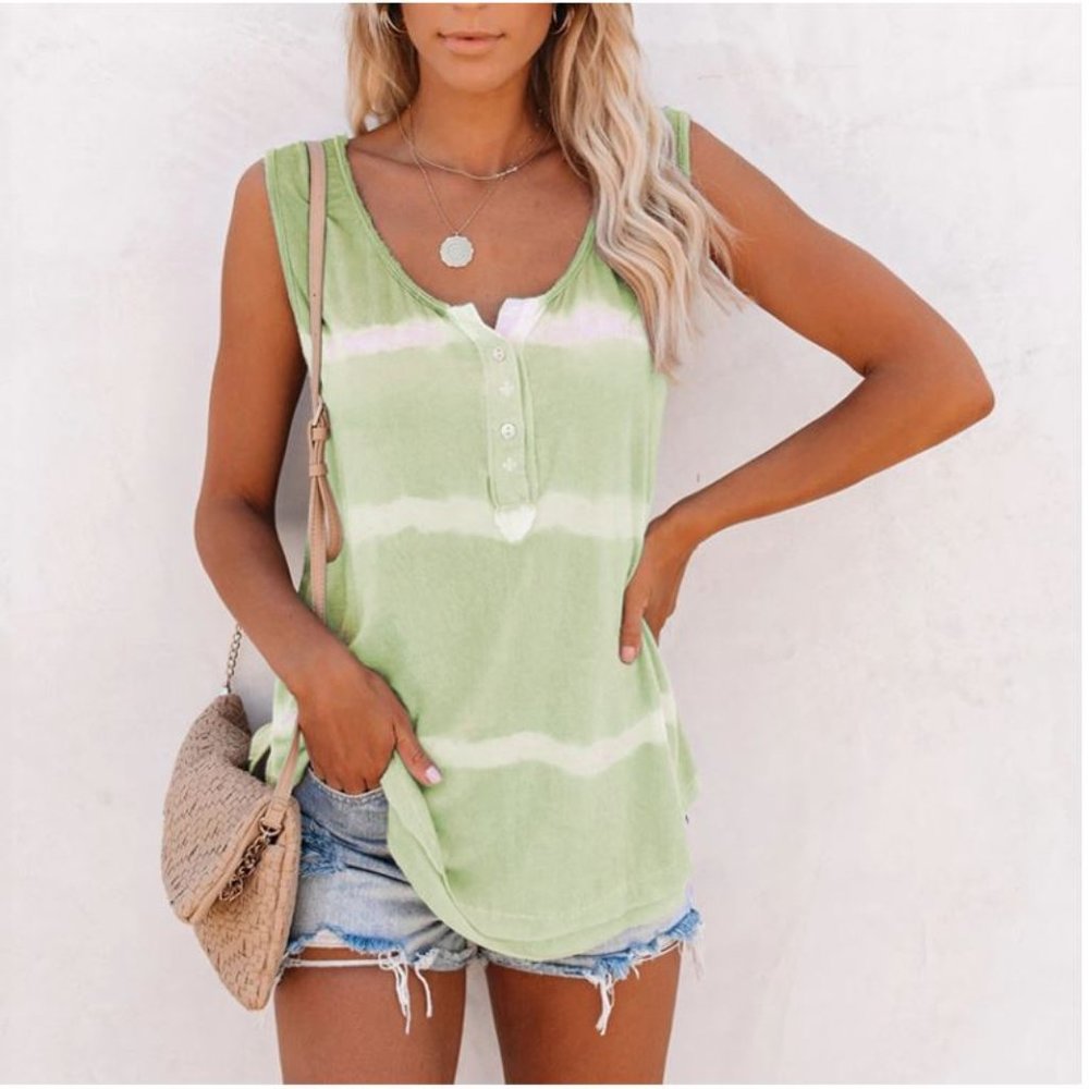 $5 Light Green Tie Dye Sleeveless T-Shirts (TP051GR)